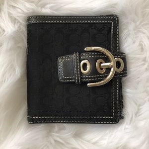 Coach Logo Black Leather Silver Hardware Wallet